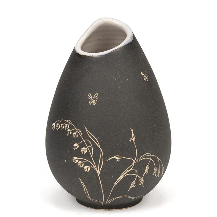 Vintage ceramic vase with bee and flower image