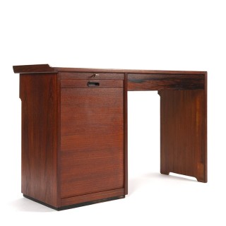 Teakhouten vintage bureau met roldeur en lade