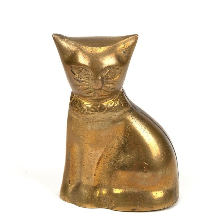 Klein messing vintage sculptuur van kat
