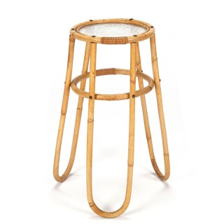 Vintage rattan plant table with glass top