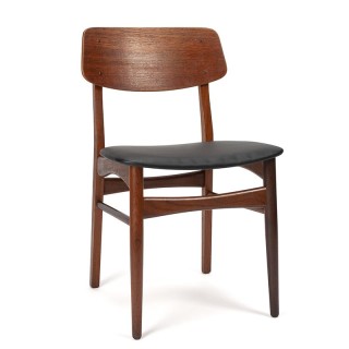 Teakhouten vintage Deense eettafel stoel met brede rugleuning