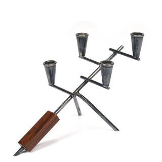 Metalen vintage design kandelaar met palissander detail