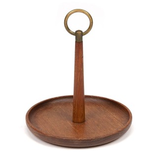 Danish vintage teak bonbon dish with brass detail
