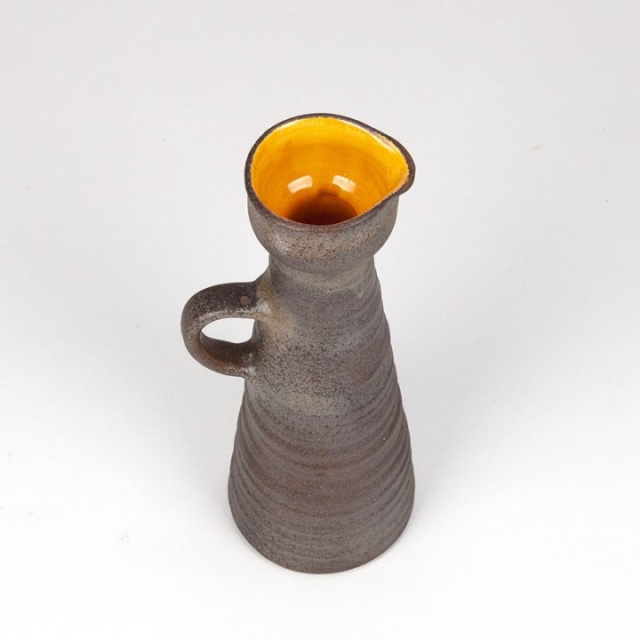 Earthenware high vintage vase with yellow inside