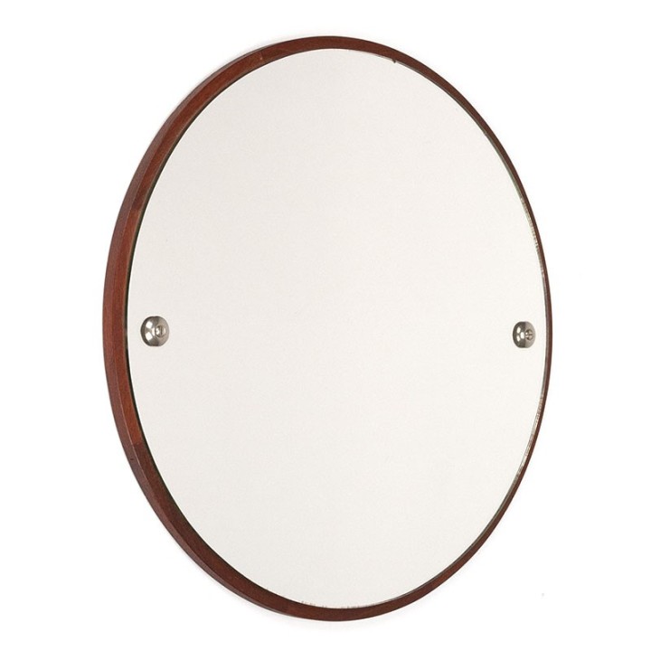 Small model round Danish mirror with teak edge