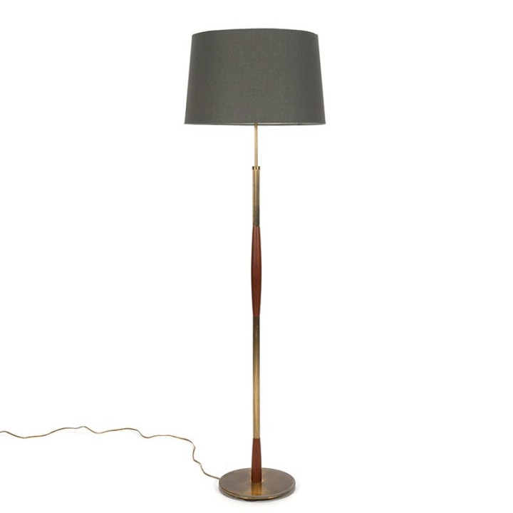Danish luxury vintage floor lamp with brass and teak base