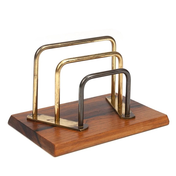 Rosewood vintage Danish letter holder with brass details