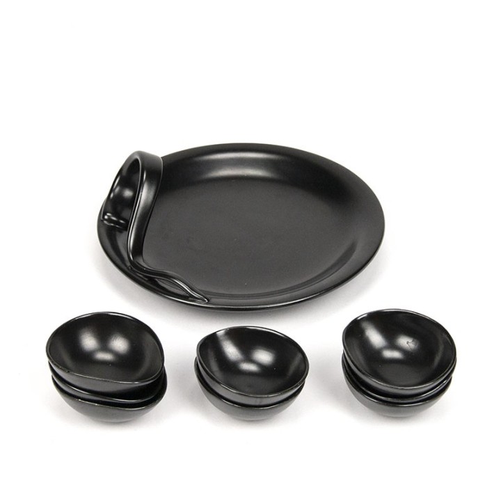 Plateel set vintage in black with mini serving dishes