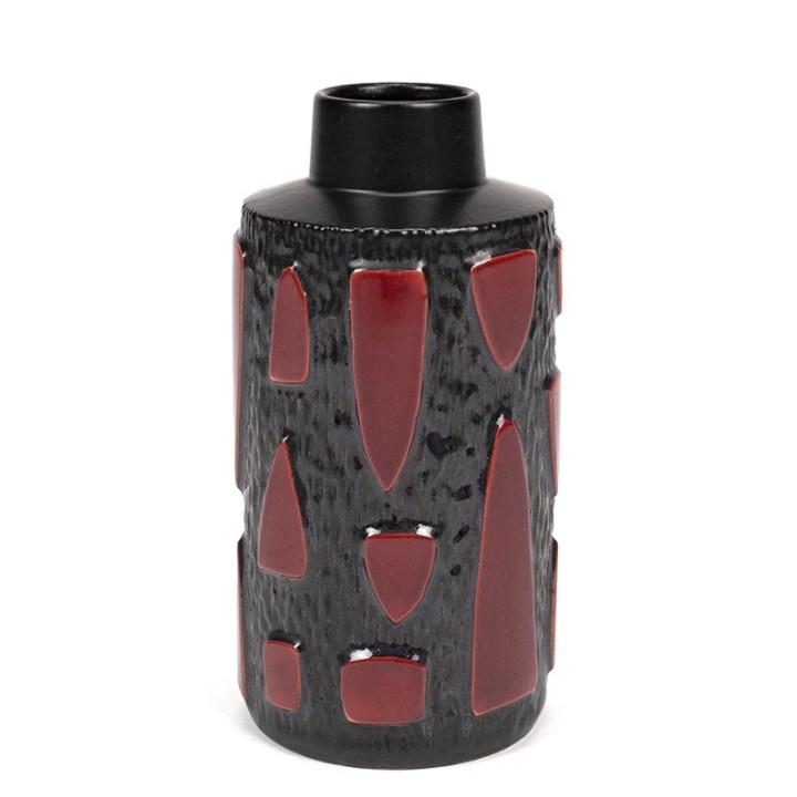 Abstract earthenware vintage vase in black and burgundy