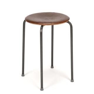 Vintage Deense kruk met teakhouten zitting