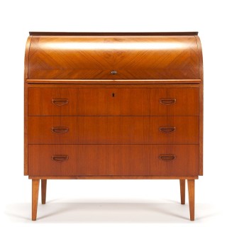 Teakhouten Mid-Century vintage secretaire met rol deur