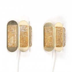 Danish set of 2 vintage wall lamps brass and glass