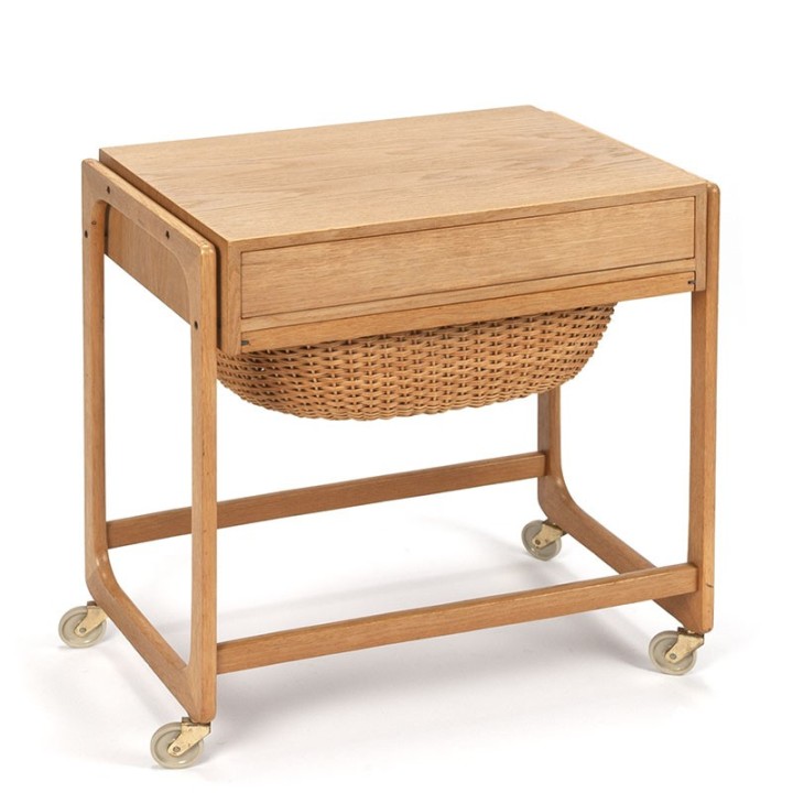 Oak vintage sewing kit side table from BR Gelsted Denmark