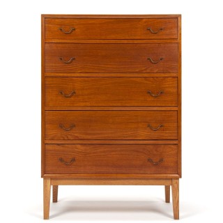 Large model Danish teak vintage chest of drawers with brass