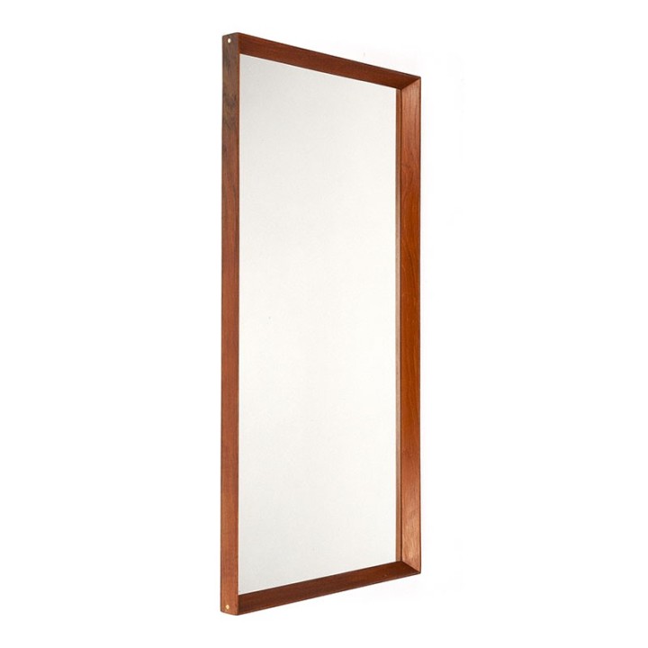 Teak Danish vintage mirror in box frame with brass detail