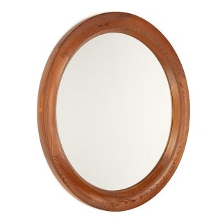 Danish round vintage mirror in pine wood