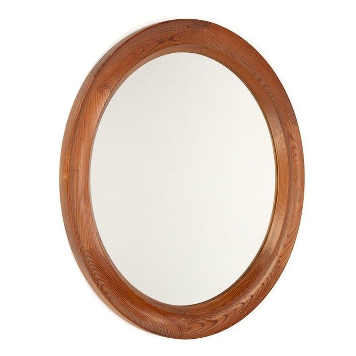 Danish round vintage mirror in pine wood