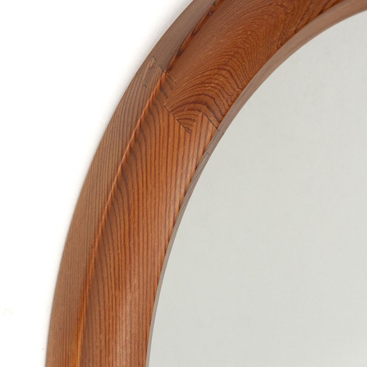Danish round vintage mirror in pine wood