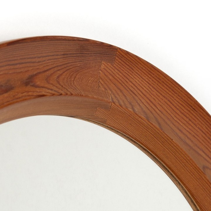 Danish round vintage mirror in pine wood
