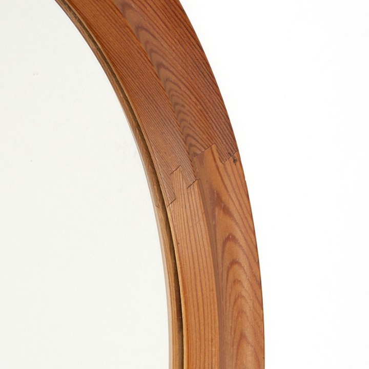 Danish round vintage mirror in pine wood