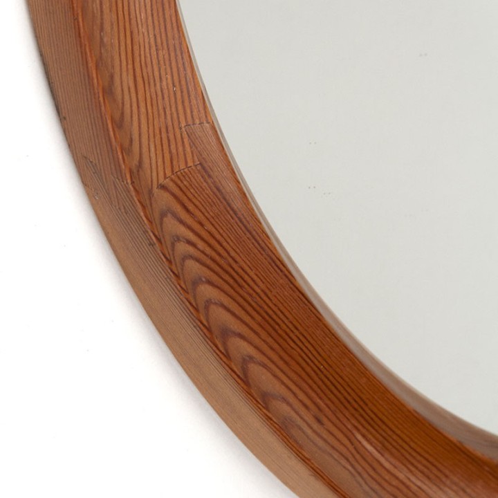 Danish round vintage mirror in pine wood