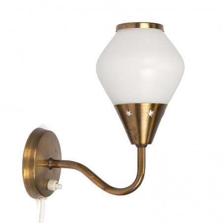 Vintage wall lamp with opaline glass and brass fixture