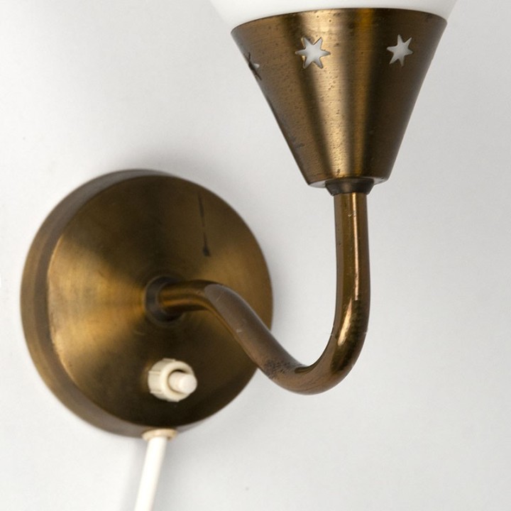 Vintage wall lamp with opaline glass and brass fixture