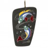 Vintage handmade ceramic wall tile with colored fish