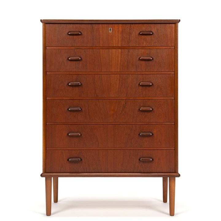 Vintage ladekast met 6 lades in teak uit Denemarken