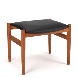 Vintage Danish ottoman in oak and black leatherette