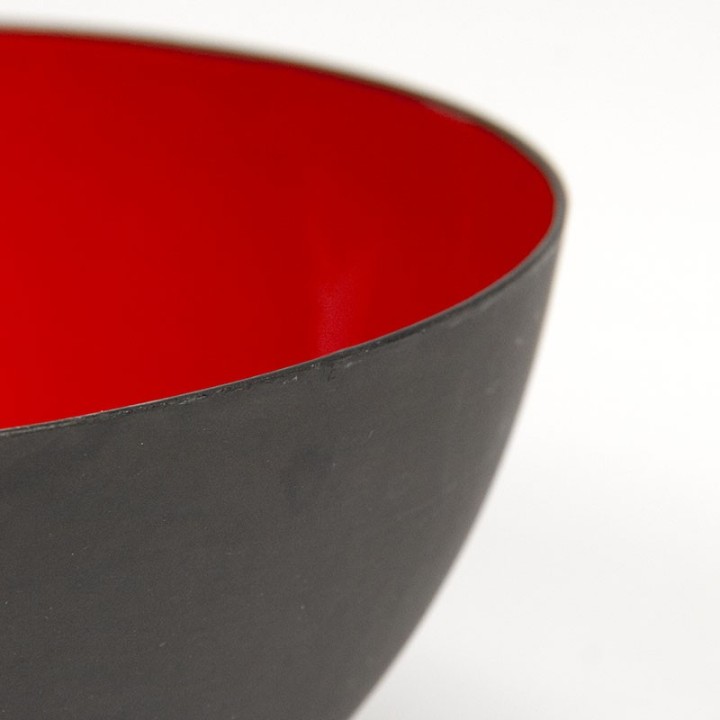 Scandinavische vintage emaille zwart rode schaal