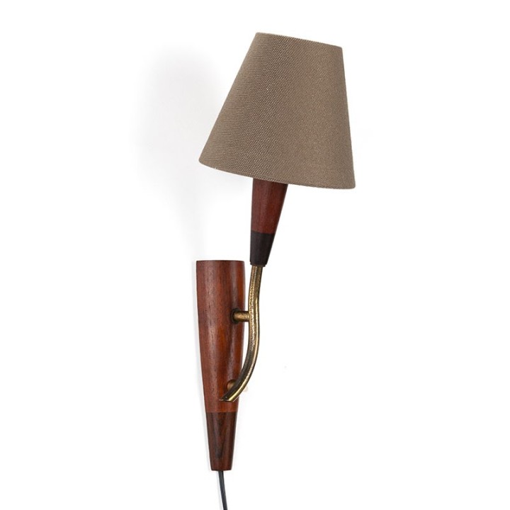 Teak Deens vintage wandlampje met klemkapje