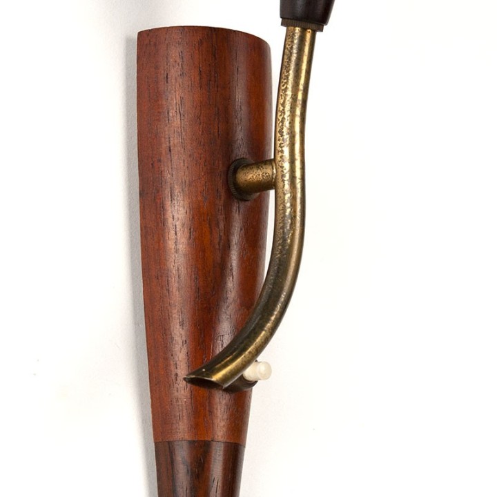 Teak Deens vintage wandlampje met klemkapje