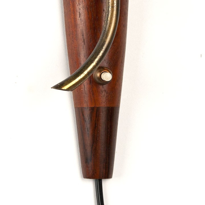 Teak Danish vintage wall lamp with clamp cap