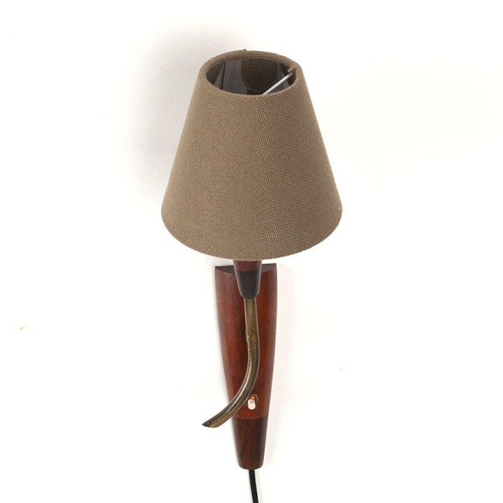 Teak Deens vintage wandlampje met klemkapje