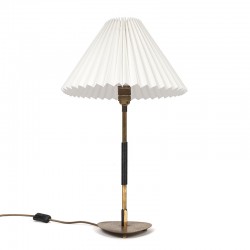 Vintage Deense tafellamp messing met plissé kap