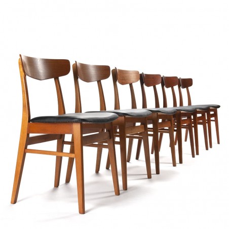 Set of 6 Danish Mid-Century Vintage Dining Table Chairs