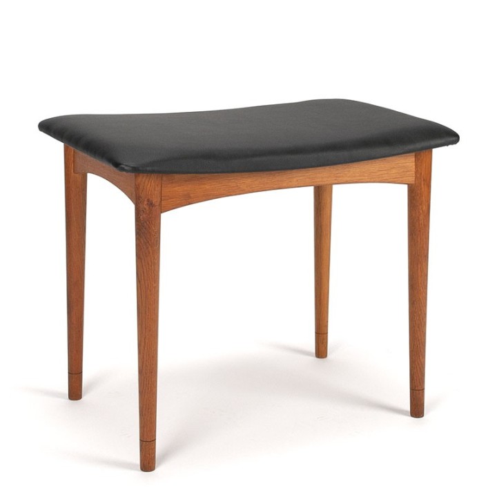 Oak Danish vintage stool with black artificial leather