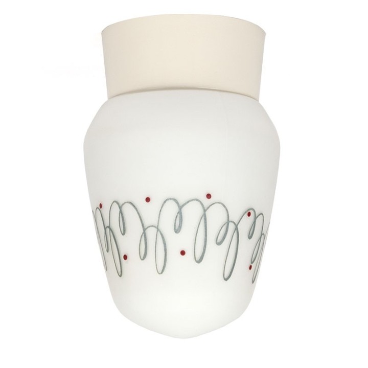 Vijftiger jaren vintage plafondlamp met gedecoreerd glas