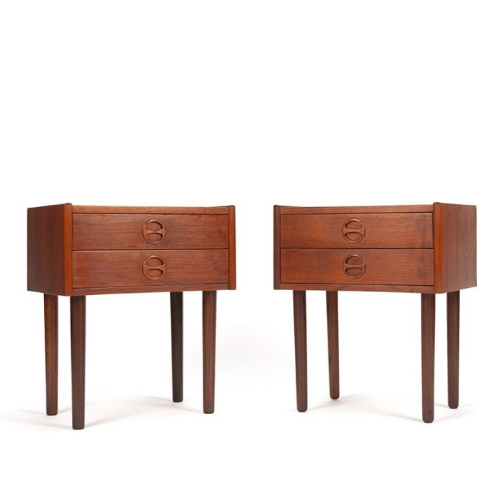Set Mid-Century Danish vintage bedside tables in teak