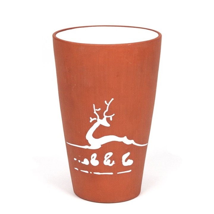 Aardewerk jaren zestig vaasje met afbeelding van een hert