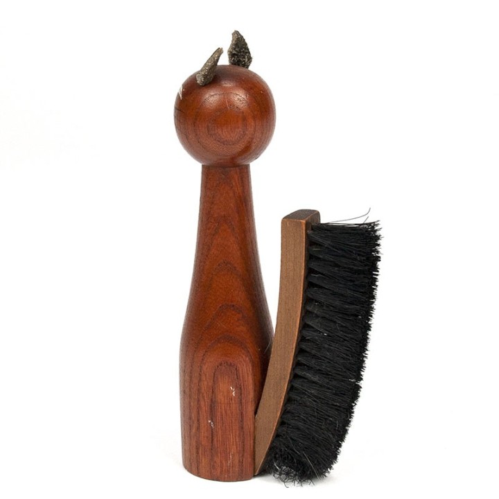 Teakhouten Deense vintage kledingborstel als kat