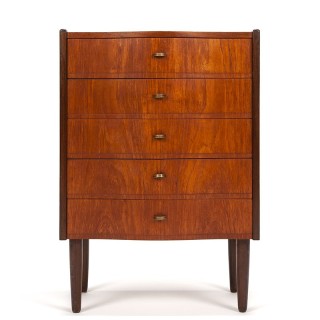 Klein model teakhouten vintage Deense ladekast met 5 lades