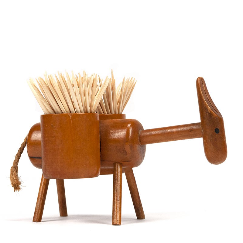 Wooden vintage cocktail stick holder designed as a donkey