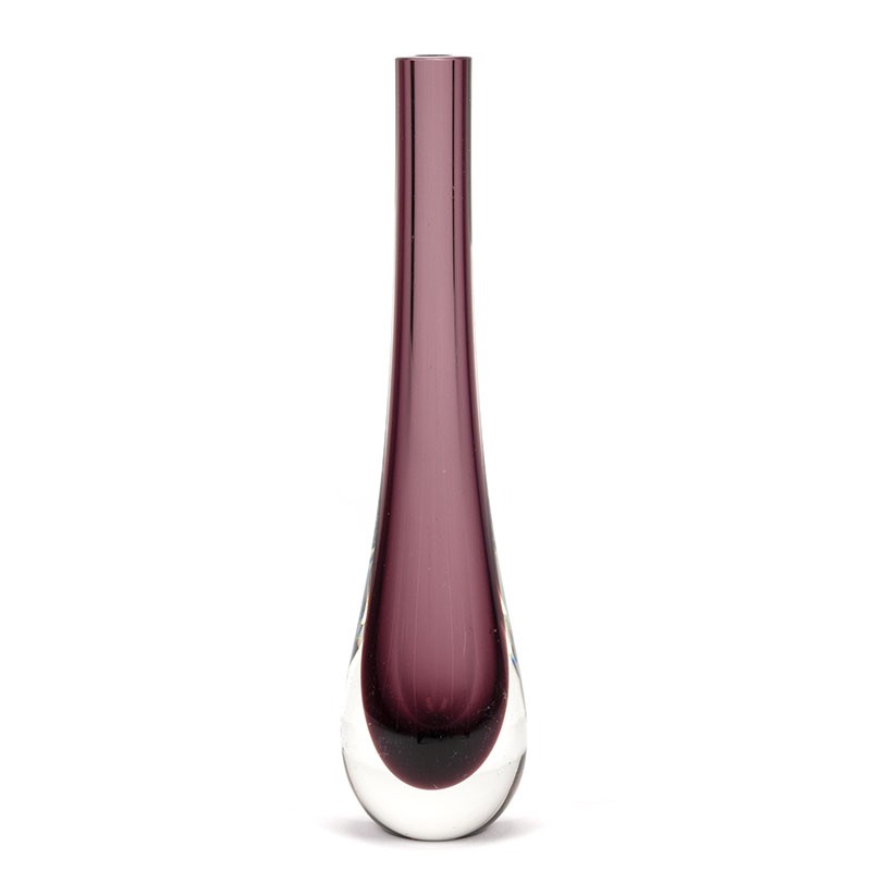 Glass vintage solifleur vase with purple heart