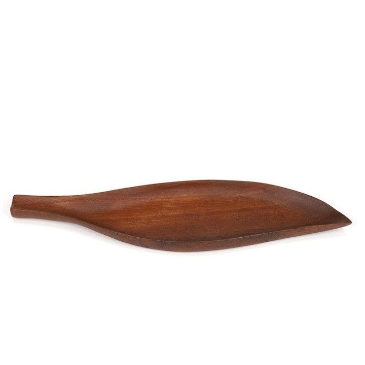 Teak vintage leaf-shaped serving dish