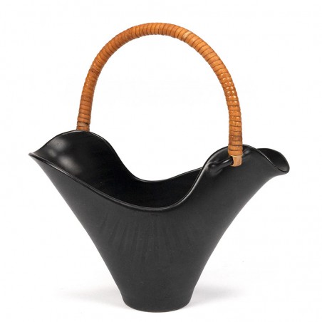 Danish vintage ceramic vase/basket with wicker handle