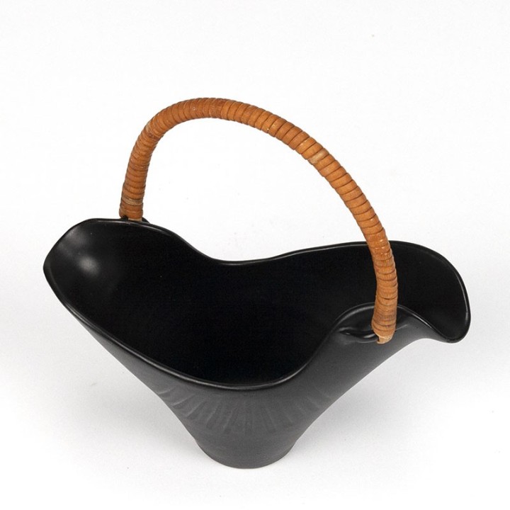 Danish vintage ceramic vase/basket with wicker handle