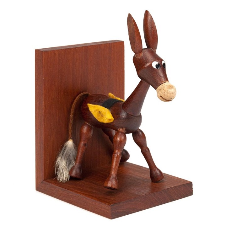 Teak Danish vintage bookend as a donkey