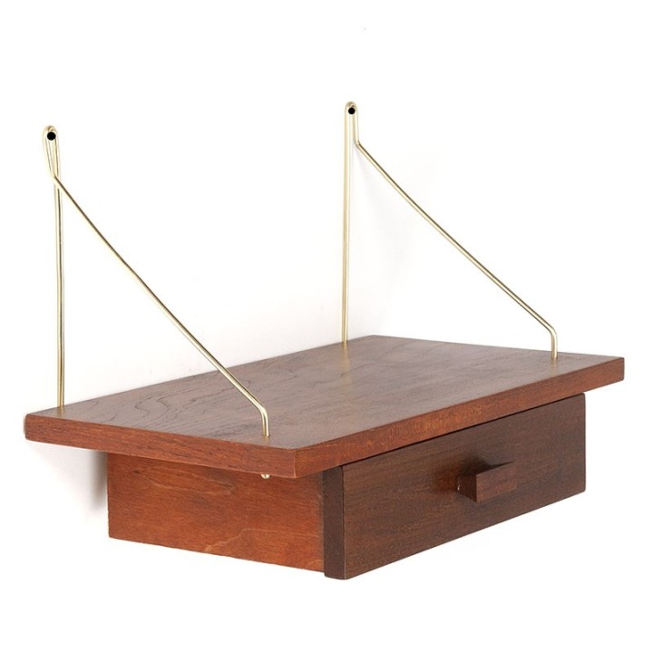Danish teak vintage wall shelf with drawer